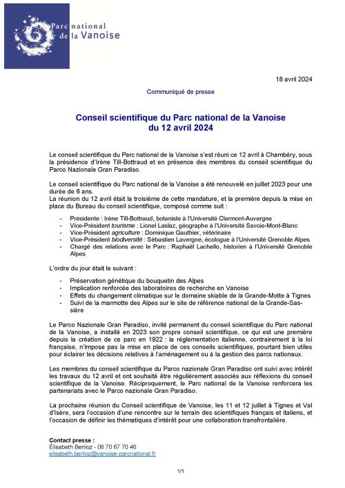 CP - Conseil scientifique du PNV du 12 avril 2024