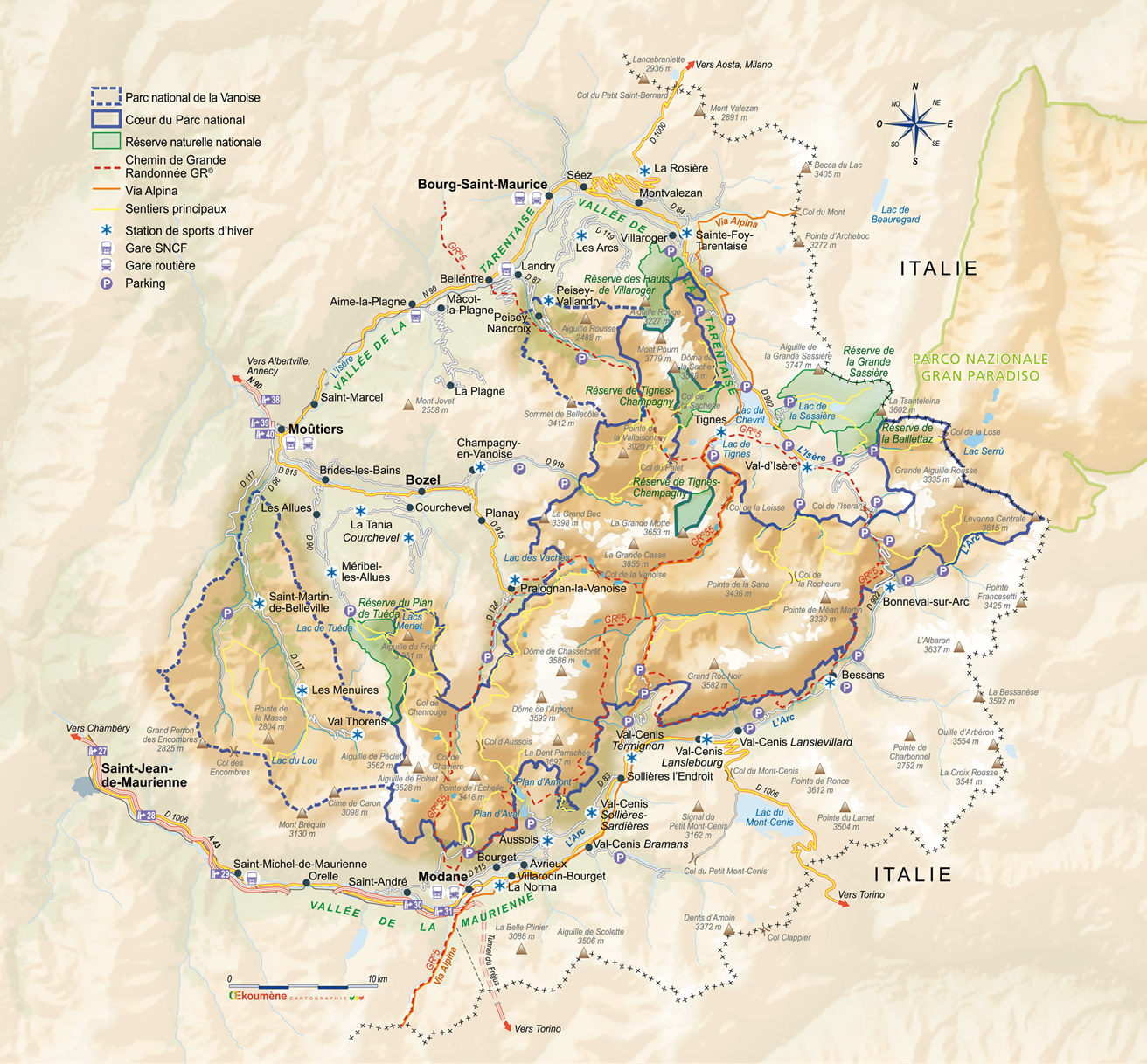 Carte du Parc national de la Vanoise