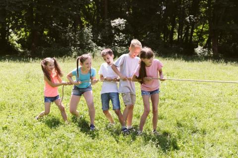 In the boite - Enfants tirants sur une corde